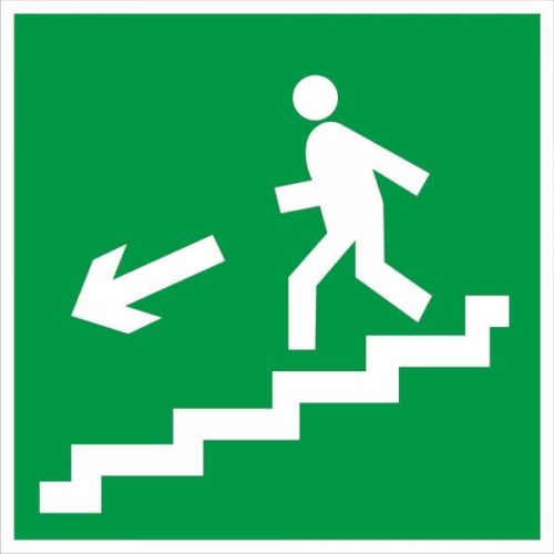 Знак эвакуации Направление к эвакуационному выходу по лестнице вниз левосторонний E 14