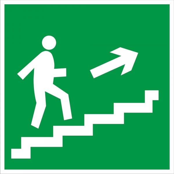 Знак эвакуации Направление к эвакуационному выходу по лестнице вверх правосторонний E 15