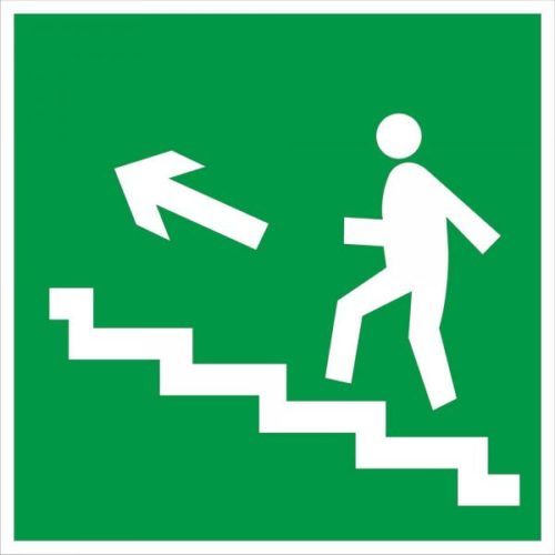 Знак эвакуации Направление к эвакуационному выходу по лестнице вверх левосторонний E 16